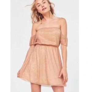 Urban Outfitters Kimchi Blue Rose Gold Off the Shoulder Dress Medium